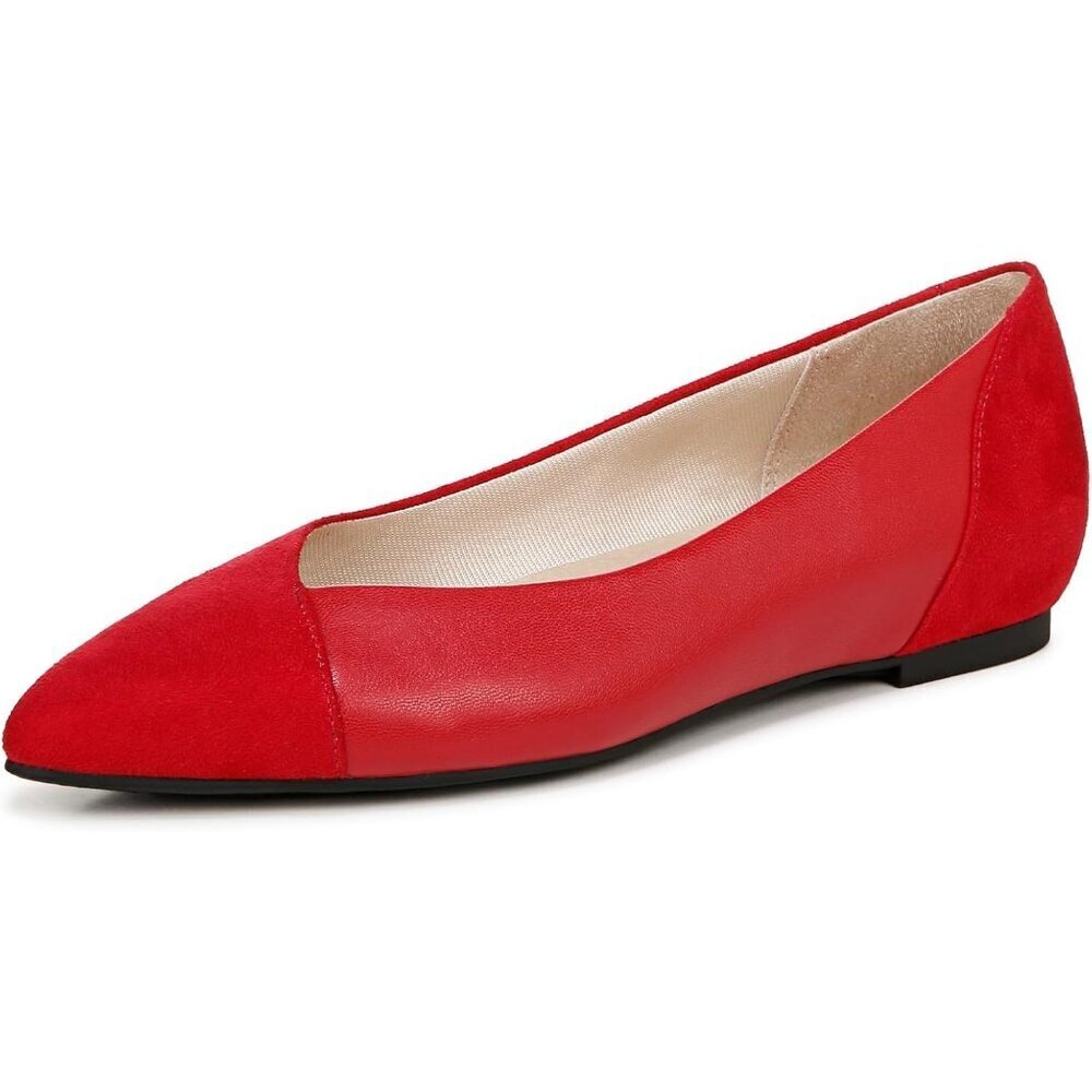LifeStride Womens Fire Red PU and Fabric Closed Pointed Toe Promise Ballet Flat